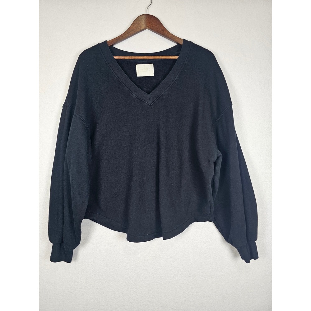 Minimalist Citizens of Humanity V-Neck Sweatshirt Women S Black Balloon Sleeve